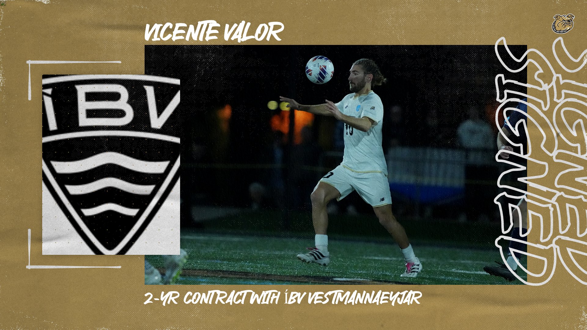 Valor signs with Icelandic side &Iacute;BV Vestmannaeyjar