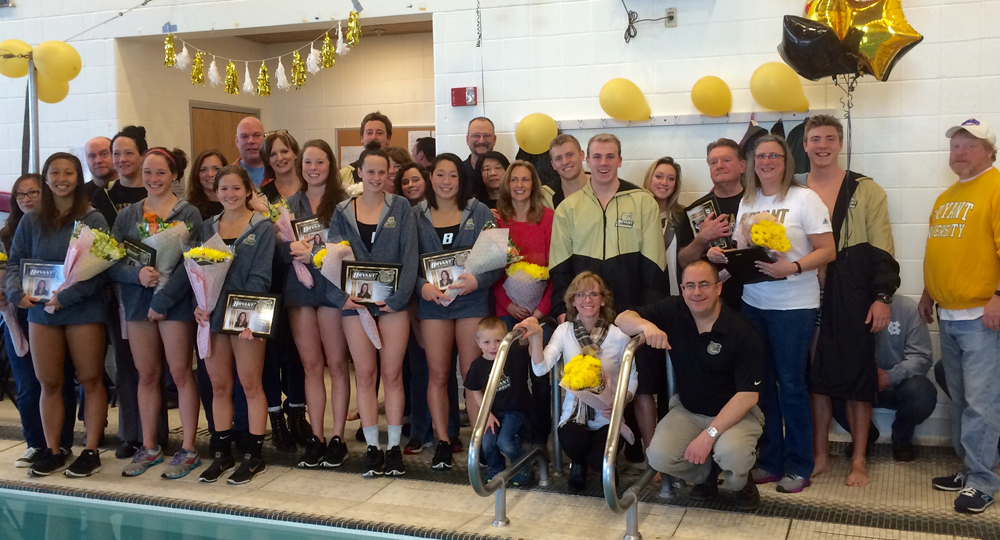 Bulldogs sweep five events, defeat Holy Cross on Senior Day