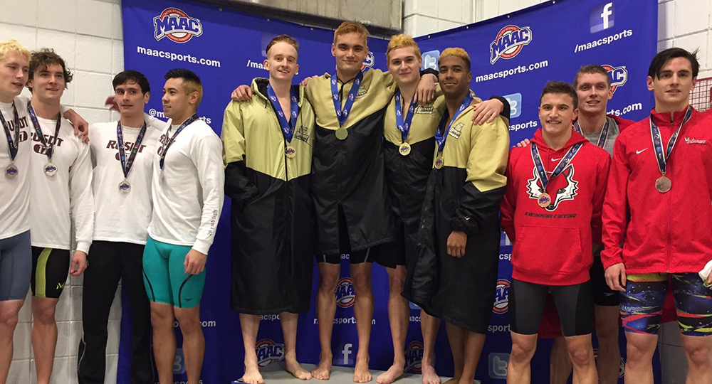 Bulldogs win first relay gold, tied for second after day one of MAACs